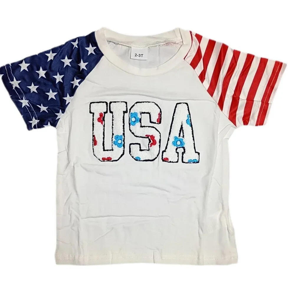 Toddler Boys T-Shirt Pants Red Whit & Blue 4th of July USA Flag Set 2-3T